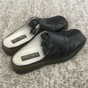 Feet First Black Leather Slides Mules 36=6